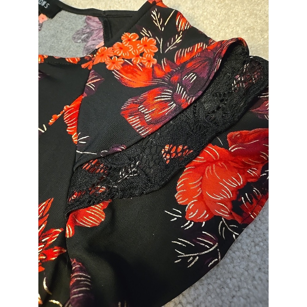 NWT Perceptions Short Sleeve Floral Midi Fit Flare Lace  Dress Sz L Black Red - Picture 4 of 13